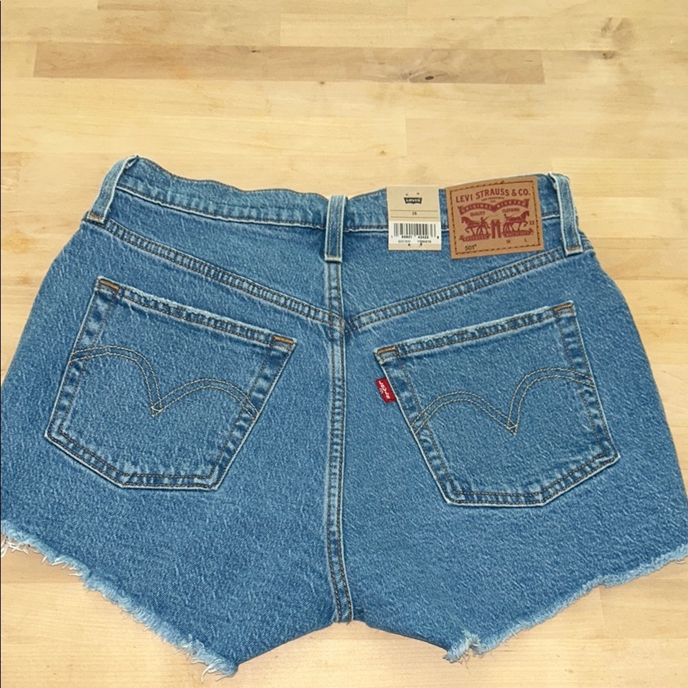 Levi's Blue Distressed Denim Shorts - Picture 3 of 4
